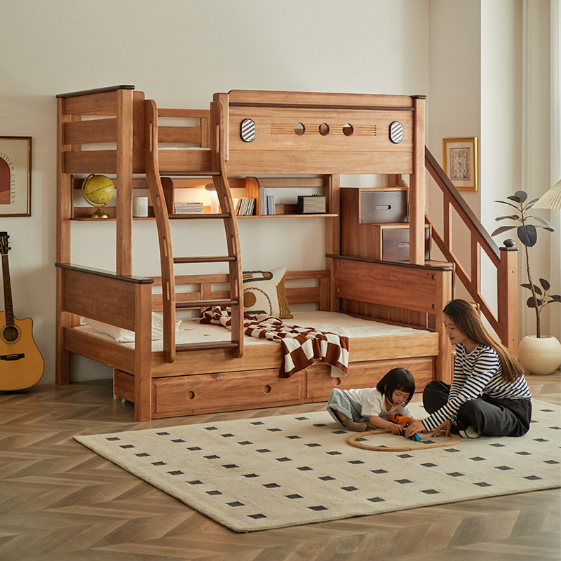 金多喜上下铺中古风双层床中式上下床红檀木储物儿童床实木高低床