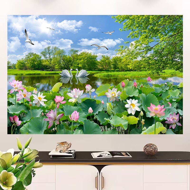 自然风景画自粘墙贴蓝天白云客厅卧室沙发电视背景墙纸装饰画壁纸图片