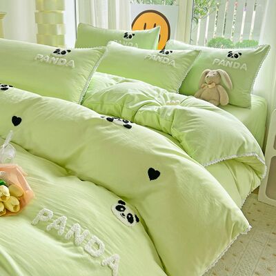 绿色四件套小清新夏季oins风韩系少女心床笠款床上用品被罩三件套