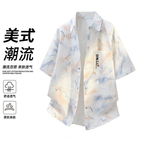 美式夏季男士宽松透气短袖衬衫