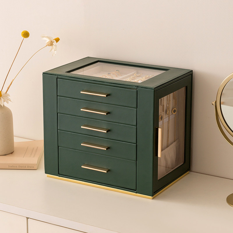 侣薇皮革多层首饰盒收纳抽屉款159元