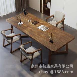 长条桌家用书法桌简约现代电脑 实木办公桌客厅一体大长桌书房中式