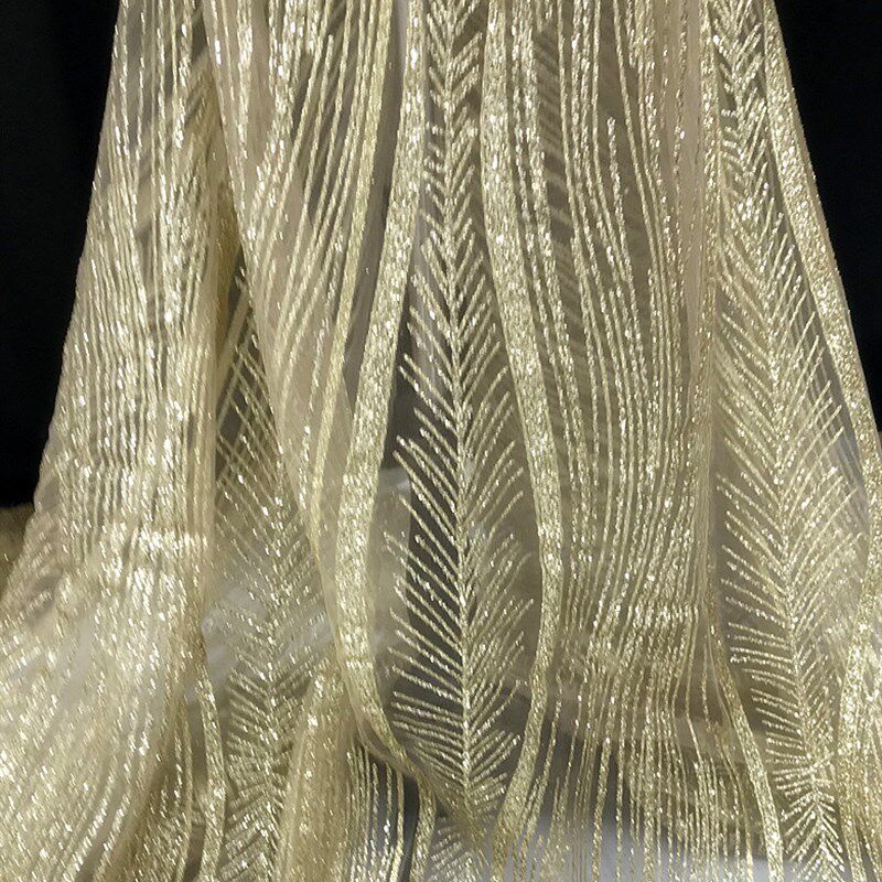 金色香槟色银色烫金婚纱礼服婚庆美人鱼大花烫闪粉闪光亮片布料