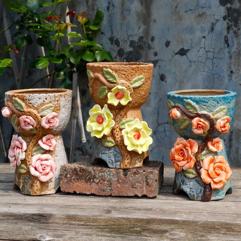 手工捏花老桩盆麦饭石多肉花盆,家居饰品,花盆,淘宝优惠券,粉丝福利购,淘宝优惠卷