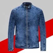 韩版 潮流立领牛仔外套男修身 水洗夹克复古蓝色牛仔衣高级感痞帅风