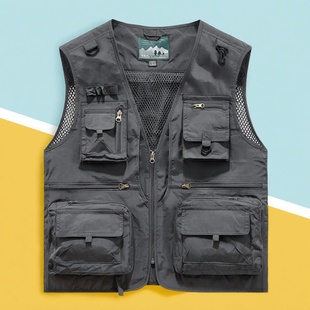 户外工装风多口袋马甲男多功能钓鱼摄影背心大码坎肩导演马夹春秋