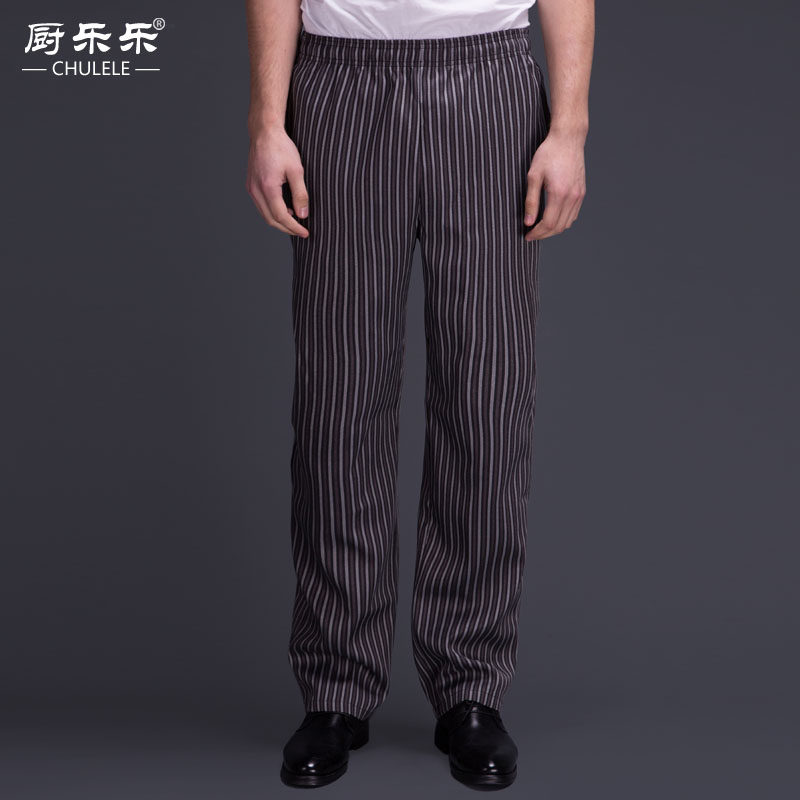 CHULELE品牌厨师裤酒店制服大码工作裤厨房条纹工装裤餐厅松紧裤