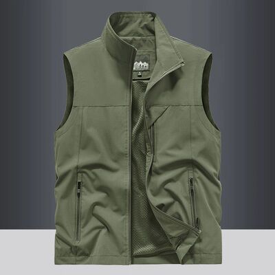 春季薄款马甲男士户外休闲工装背心立领简约坎肩宽松大码纯色马夹