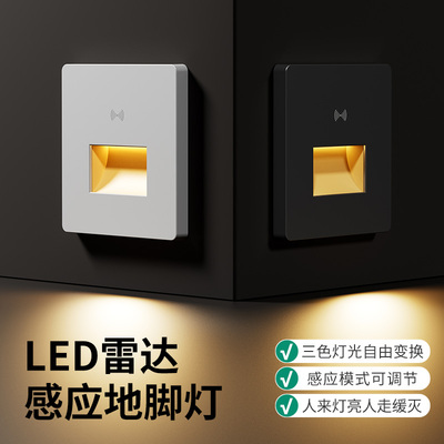 雷达感应地脚灯LED小夜灯3色可调