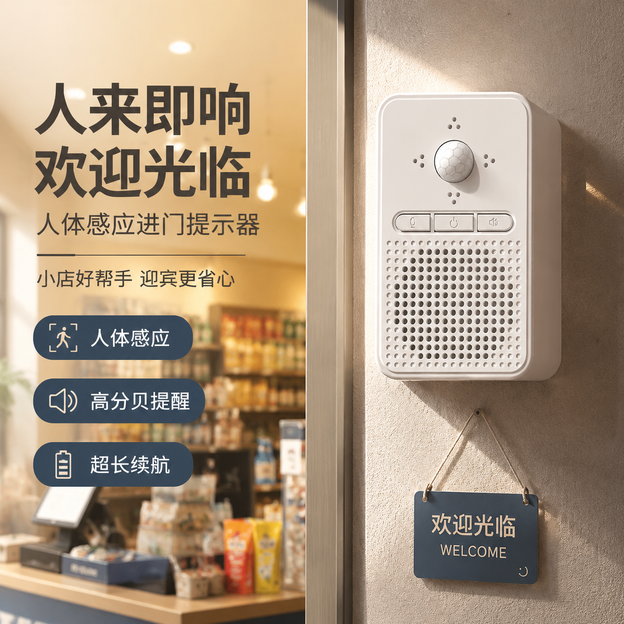 欢迎光临感应器进门语音报警播报提示器超市门口提醒迎宾门铃叮咚