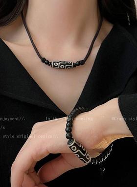 民族风九眼天珠编织绳项链女款潮高级感颈链配饰复古百搭手链男生