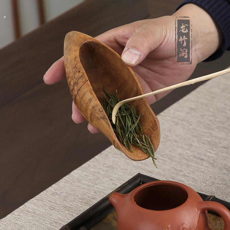 精磨卷叶形老竹根雕茶则手工文玩茶荷竹茶则赏茶醒茶荷茶道零配件