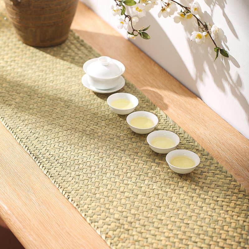 手工海草编织茶席复古简约田园风餐垫草编桌垫中式茶几长条桌旗
