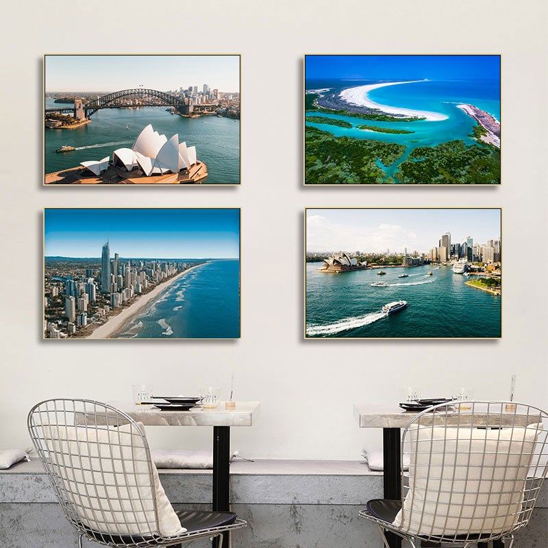 澳大利亚装饰画海滩相框墨尔本挂画餐厅卧室风景海边澳洲悉尼壁画