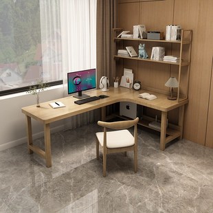 实木转角电脑桌家用l型拐角书桌靠墙办公桌卧室学生双人写字桌