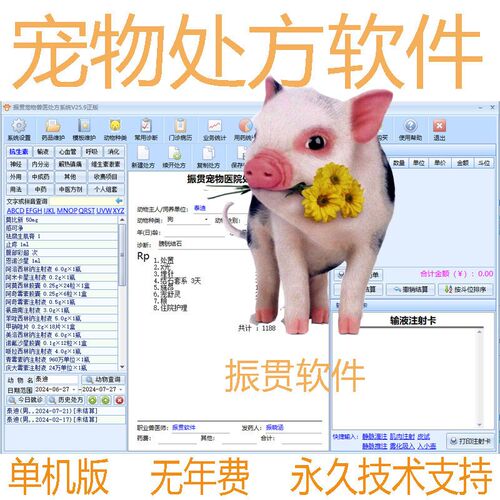 振贯宠物兽医处方软件动物医院门诊电子病历管理开单系统加密锁版