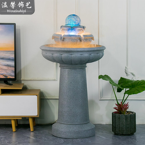 欧式鱼缸循环水流水摆件客厅落地水景加湿器玄关装饰招财室内喷泉
