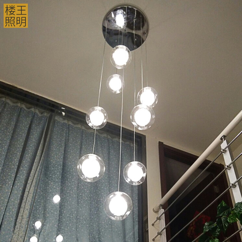 2021新款公寓小复式楼吊灯挑高楼梯客厅餐厅店铺商用玻璃球长吊灯