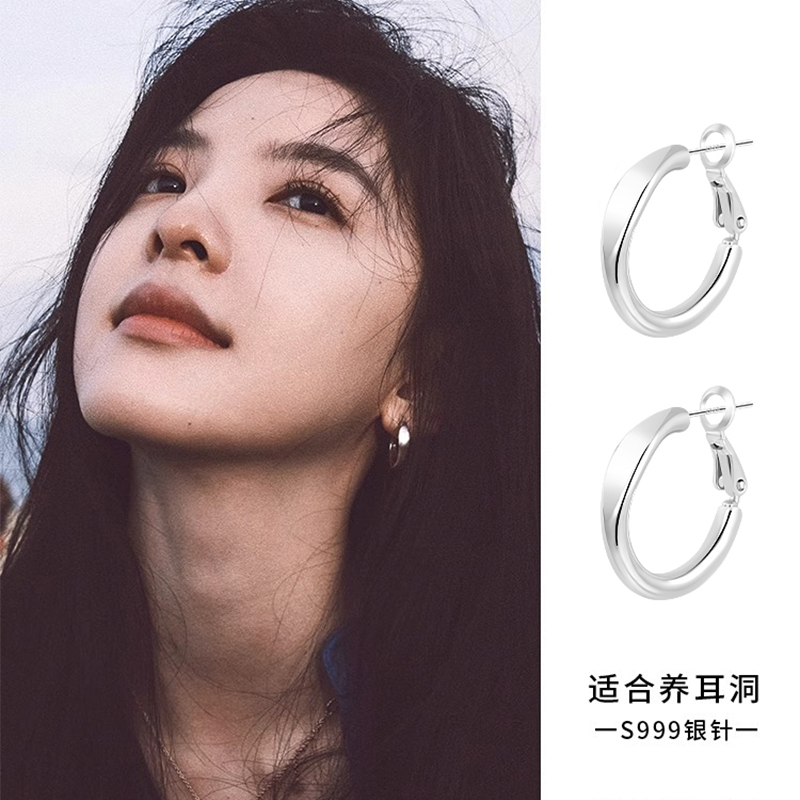 999银针素圈耳环女简约小众耳圈