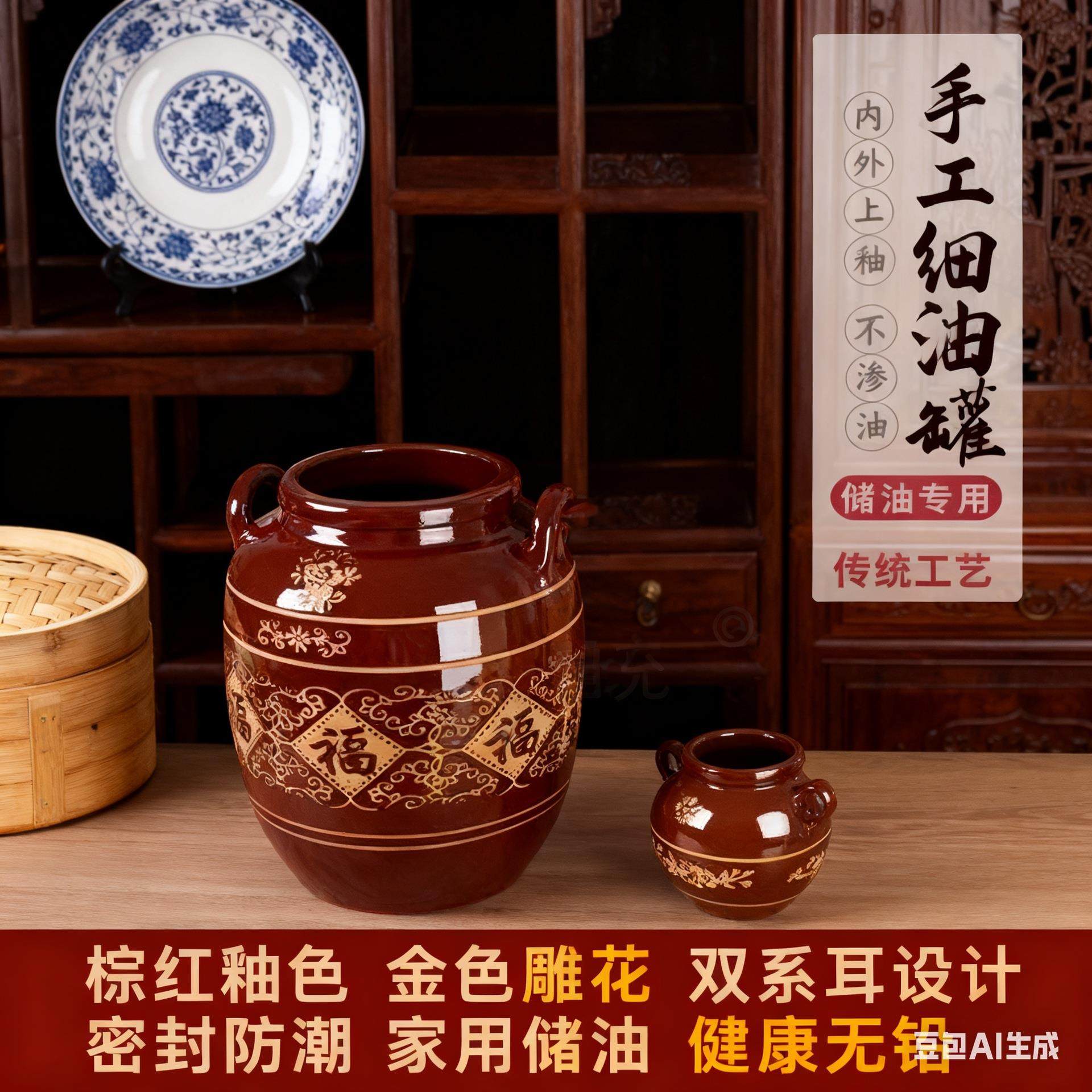 老式油罐猪油坛子土陶耐高温罐子厨房腌肉家用储物罐容器陶瓷米桶,家装主材,米桶,淘宝优惠券,粉丝福利购,淘宝优惠卷