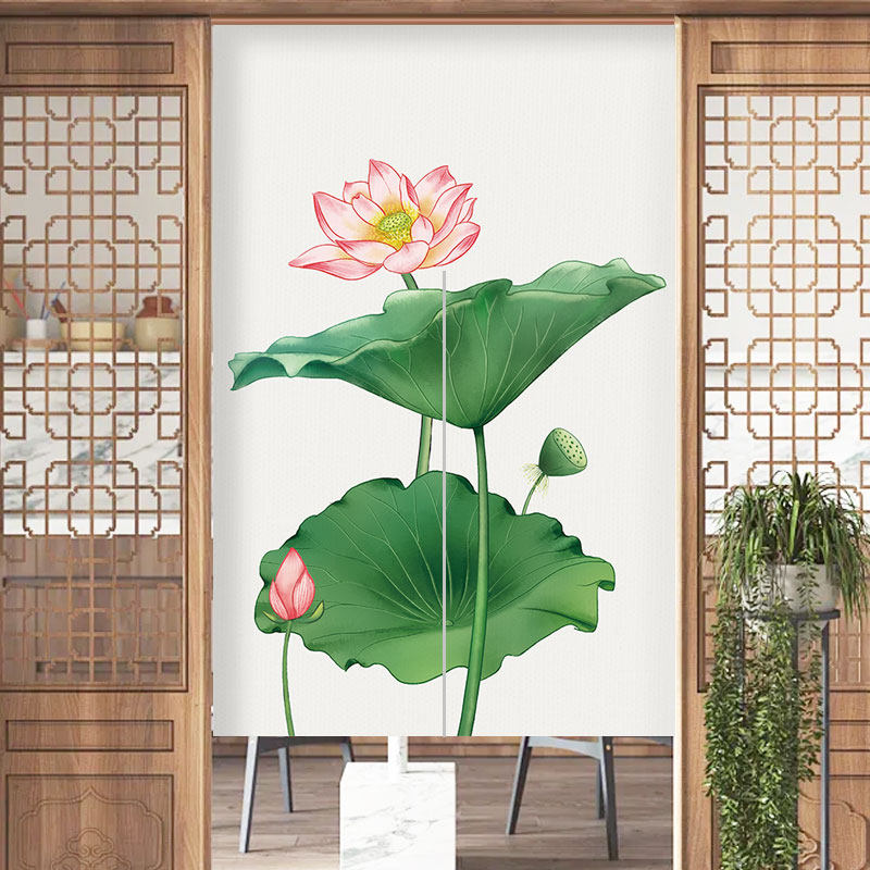 新中式荷花门帘半帘家用隔断挂帘卫生间半帘国风莲花厕所遮挡帘子图片