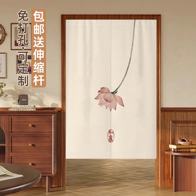 新中式入户门帘隔断帘卧室挂帘家用厨房遮挡帘半帘卫生间半截布帘