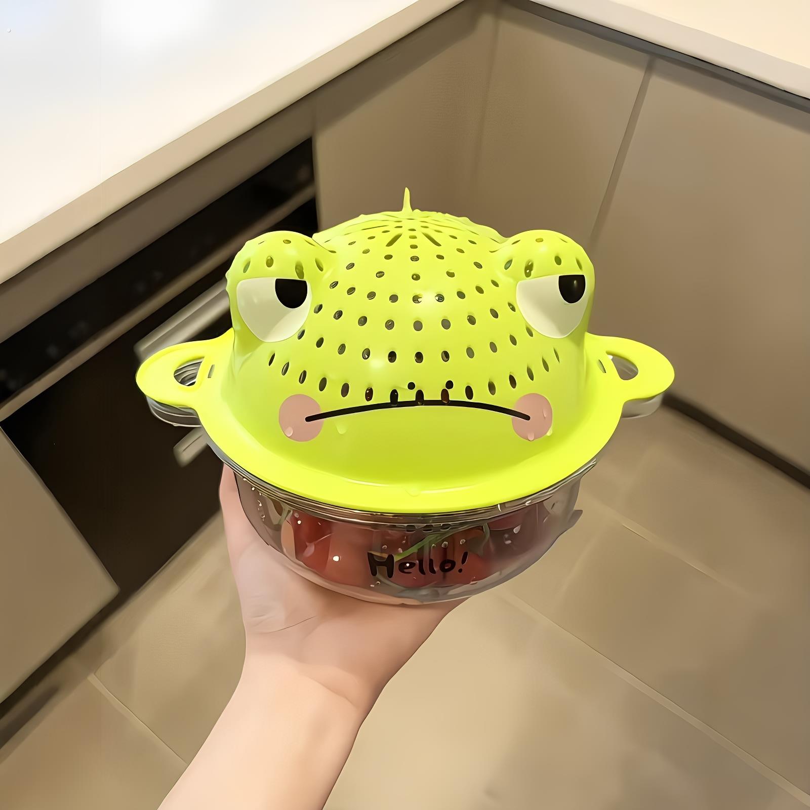 青蛙沥水篮家用双层洗菜盆厨房淘米篮塑料水果盆沥干洗菜篮收纳篮