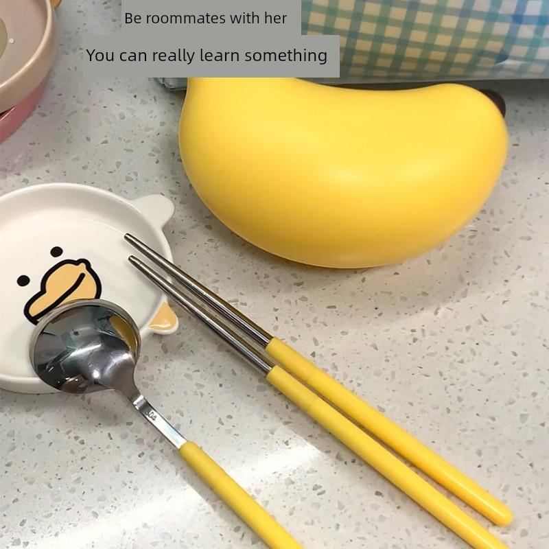 香蕉折叠餐具便携式筷子勺子收纳盒食品级不锈钢户外旅行两件套