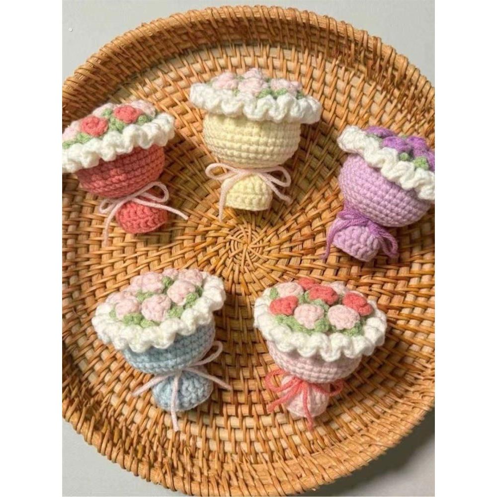 自制编织迷你钩针手捧花毛线材料挂件花束时间手工打发解闷