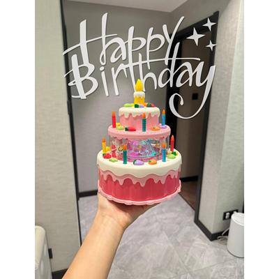 生日蛋糕拍照仿真模型道具订婚蛋糕有氛围感可以吹灭的仿真蛋糕