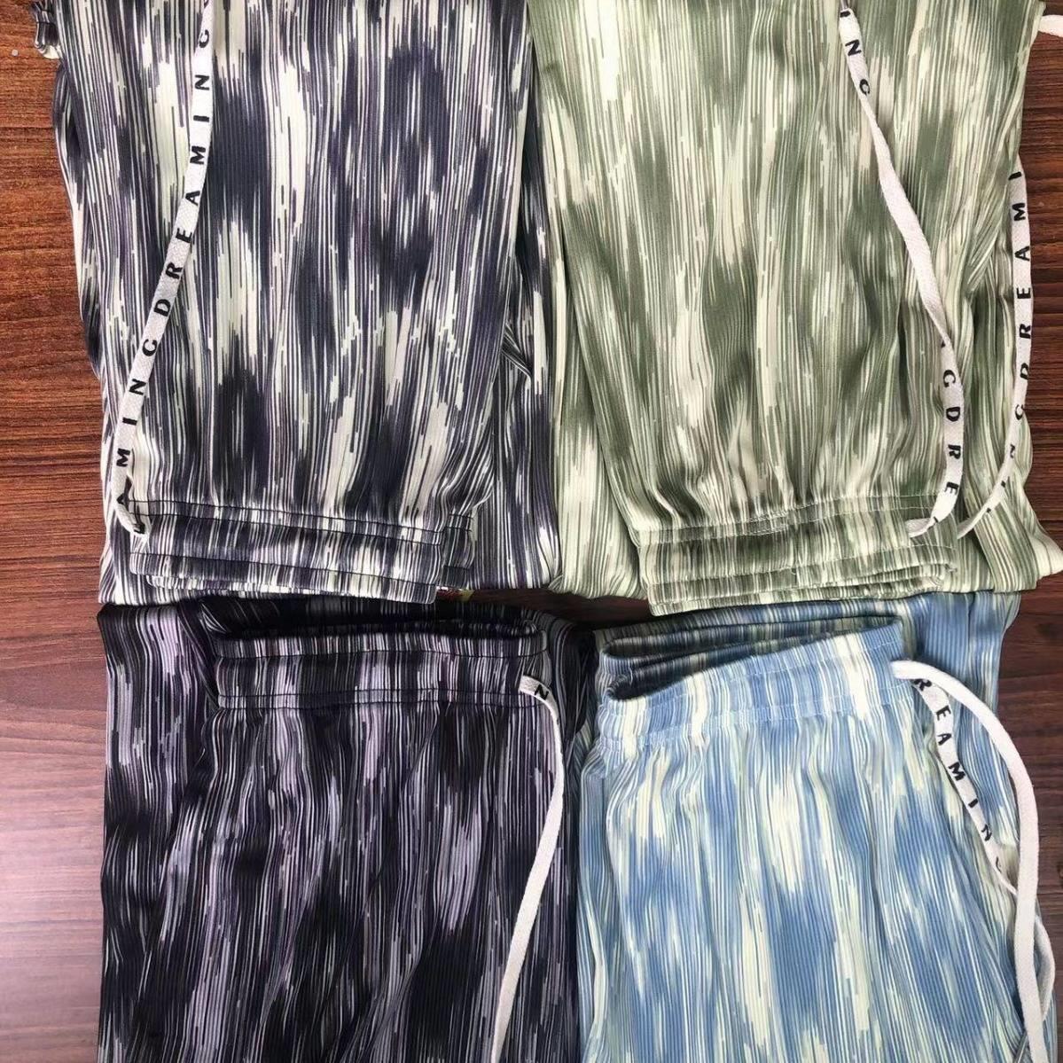 仙女酷裤褶皱行走裤冰丝绸扎染阔腿裤女士2024新夏季风格墨水夏季