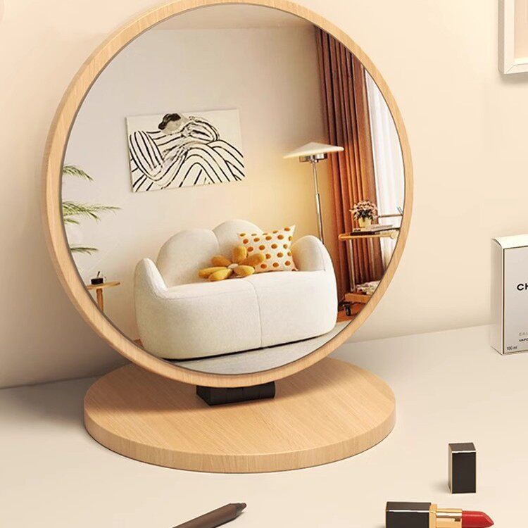 镜子化妆镜学生宿舍卡通折叠梳妆镜卧室家用台式桌面大号木质圆镜