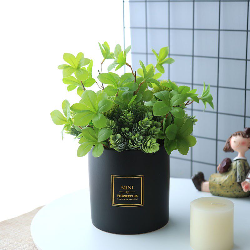 仿真吊钟叶盆栽假花塑料人造绿植室内外多肉盆景尤加利装饰小摆件