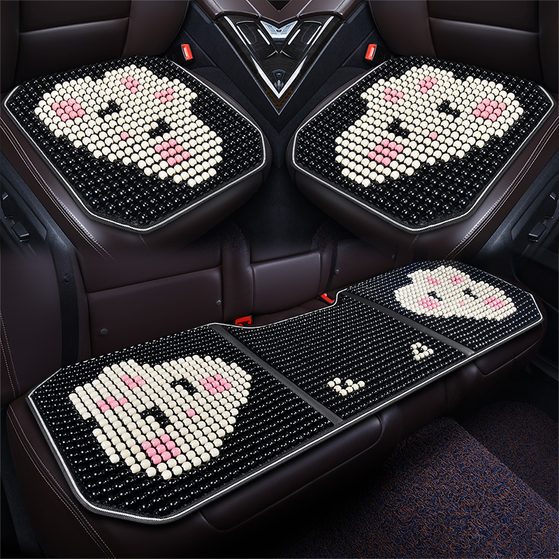 卡通木珠汽车坐垫单片可爱大兔脸通风透气四季通用后排车座垫座套