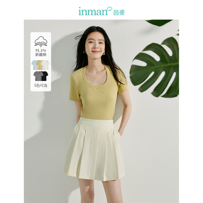 【商场同款】茵曼百搭纯色T恤2025春季女装新款显瘦短袖短款上衣