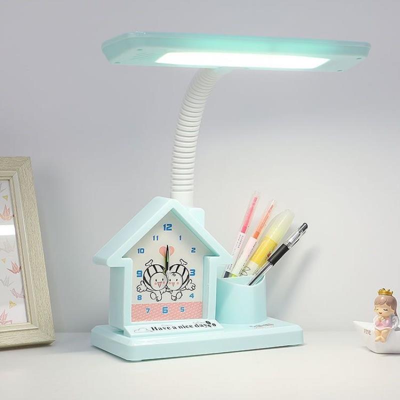 LED台灯护眼书桌学生儿童闹钟保视力卧室宿舍插电卡通床头写字灯