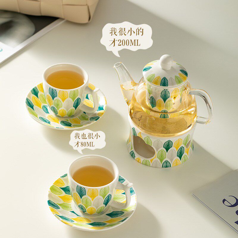 田园风蜡烛加热茶壶花茶壶套装煮水果茶玻璃壶下午茶杯碟套装家用
