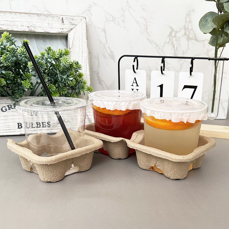 一次性纸浆胖胖杯托嘟嘟瓶托 98口径奶茶饮料咖啡外送打包杯架