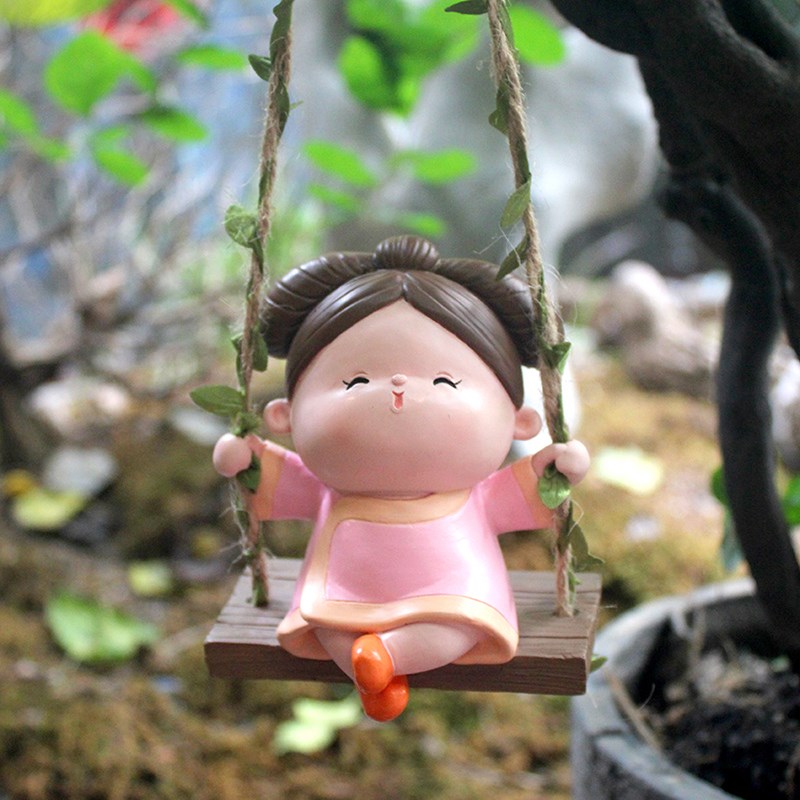 格格荡秋千创意摆件庭院户外花园阳台树上装饰挂可爱卡通仿真人物