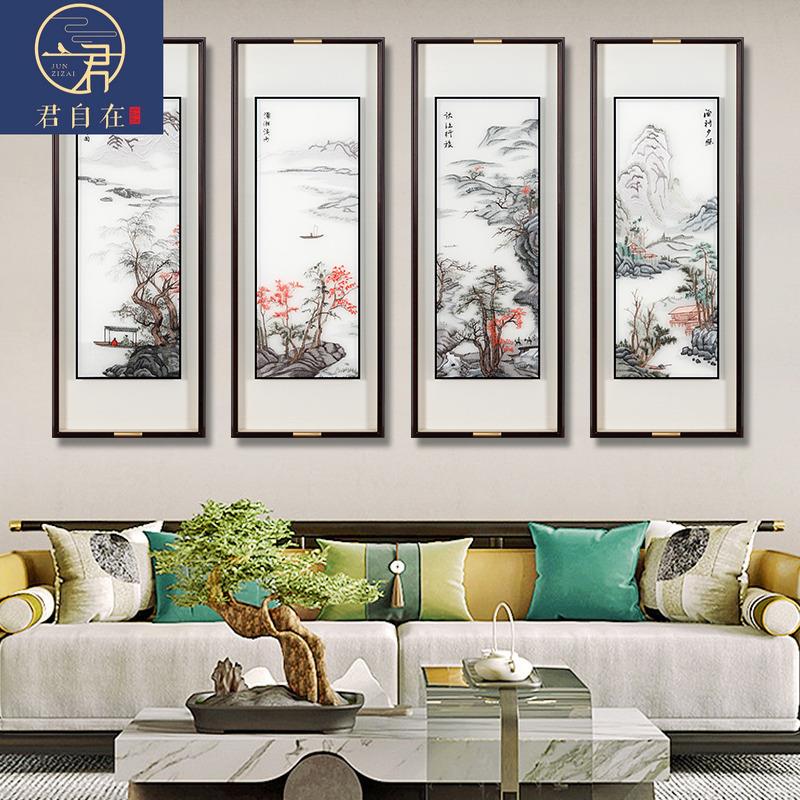 苏州刺绣手工成品挂画梅兰竹菊四联组合壁画高档沙发背景墙装饰画