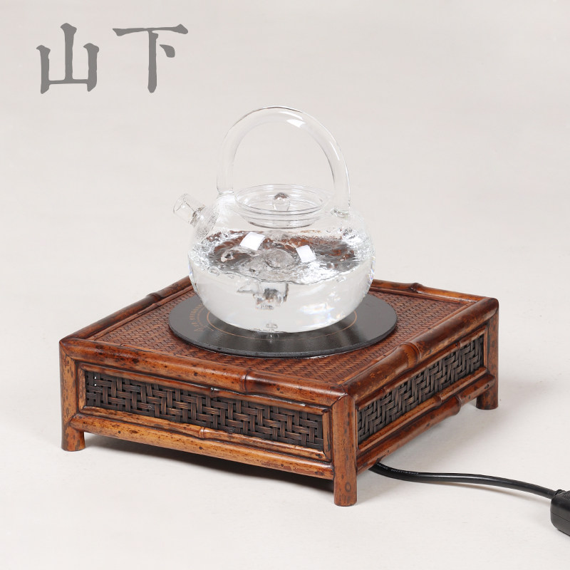 竹制茶道电陶炉静音功夫茶煮茶炉复古煮茶器铁陶壶玻璃壶煮水专用
