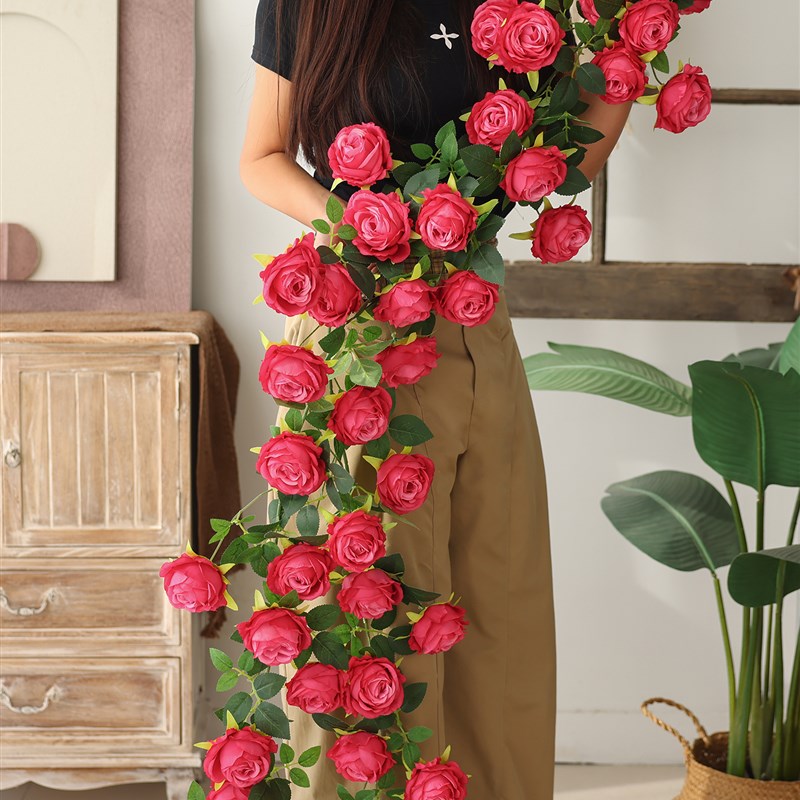 彷真莫奈花藤玫瑰藤蔓假月季花藤条门头景区商场布景软装花艺装饰