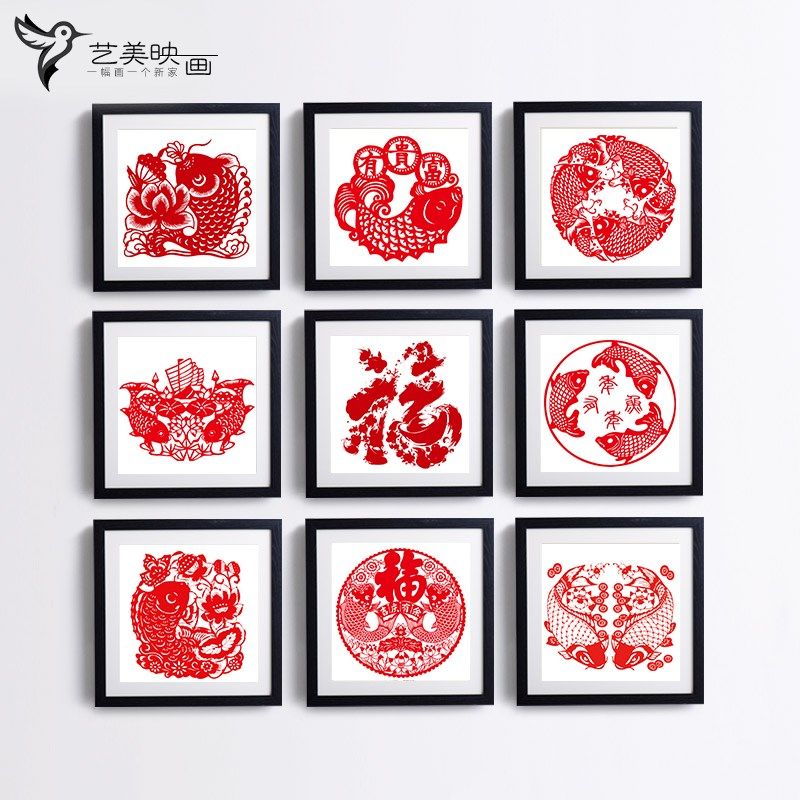 【鲤鱼】印刷画防剪纸画挂画 送友人喜庆三联画中式画装饰画墙壁,家居饰品,现代装饰画,淘宝优惠券,粉丝福利购,淘宝优惠卷
