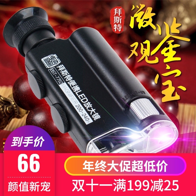 拜斯特200倍240led带灯放大镜光学迷便携显微镜你鉴定瓷器气泡玉