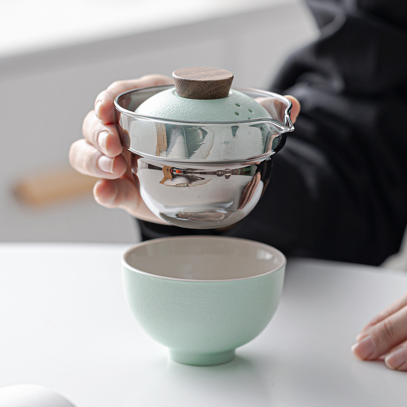 旅行茶具套装防烫玻璃便携随身一壶三杯陶瓷功夫野外泡茶快客杯