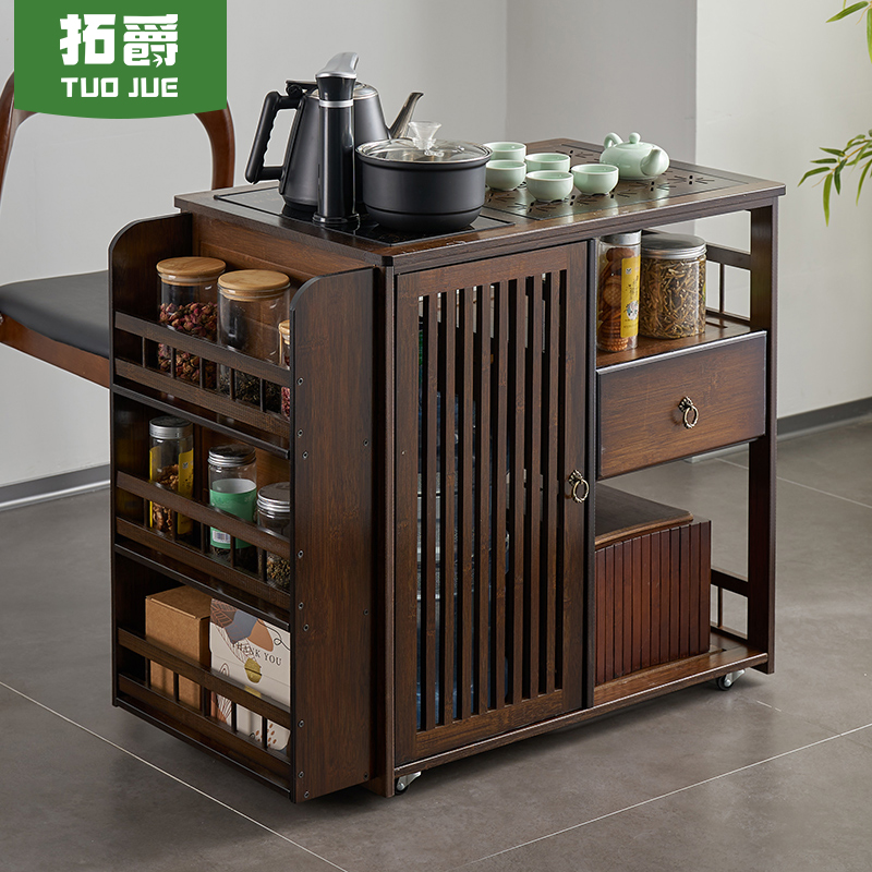 移动茶台家用小茶桌带轮茶几实木中式茶水柜功夫茶具烧水一体茶车