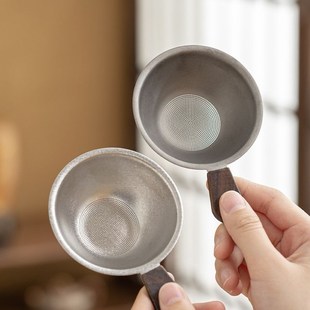 高端纯钛茶漏茶滤家用木柄茶隔滤茶器茶叶过滤网功夫茶具茶道配件
