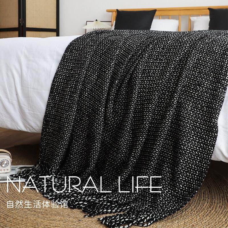 黑色夹花麦穗针织毛毯酒店民宿专用高端床尾巾床尾毯沙发毯子,3C数码配件,USB多功能数码宝,淘宝优惠券,粉丝福利购,淘宝优惠卷