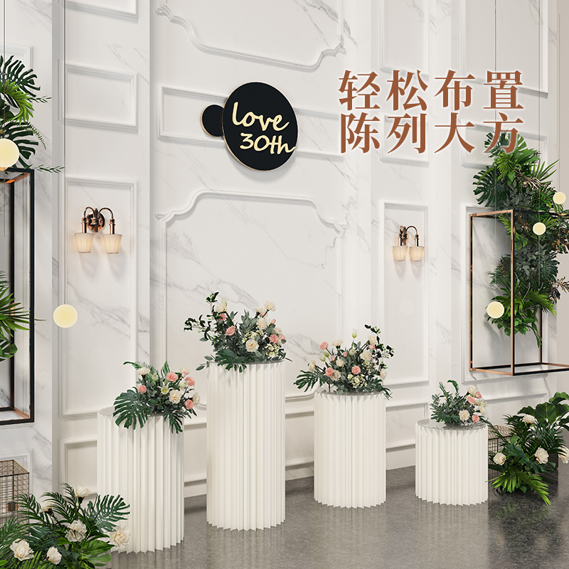 落地圆柱展台婚庆甜品流水台中岛罗马柱展示架商场精品折叠陈列柜