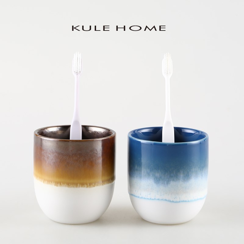 KULE HOME 家用漱口杯创意陶瓷刷牙杯子情侣洗漱杯浴室套件牙缸具